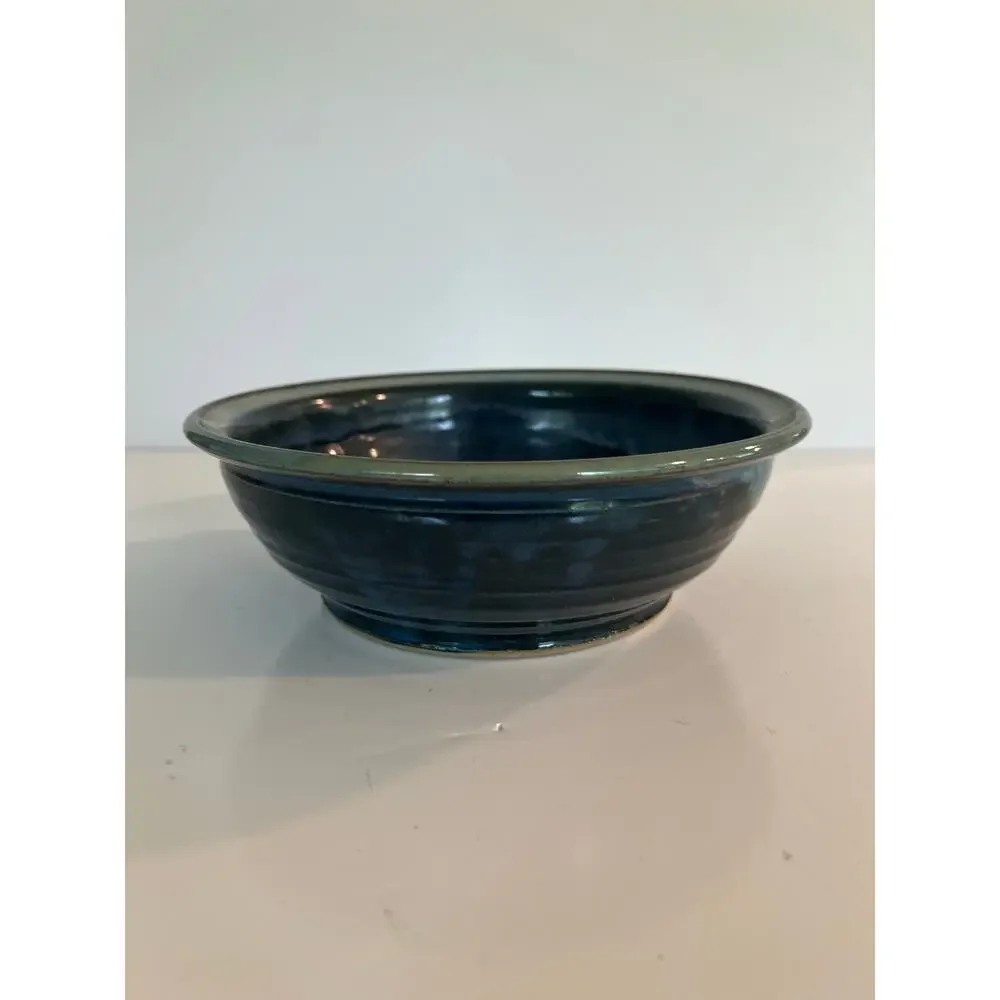 Vintage Signed Abreu's Studio Glazed Pottery Decorative Serving Bowl Blue JL